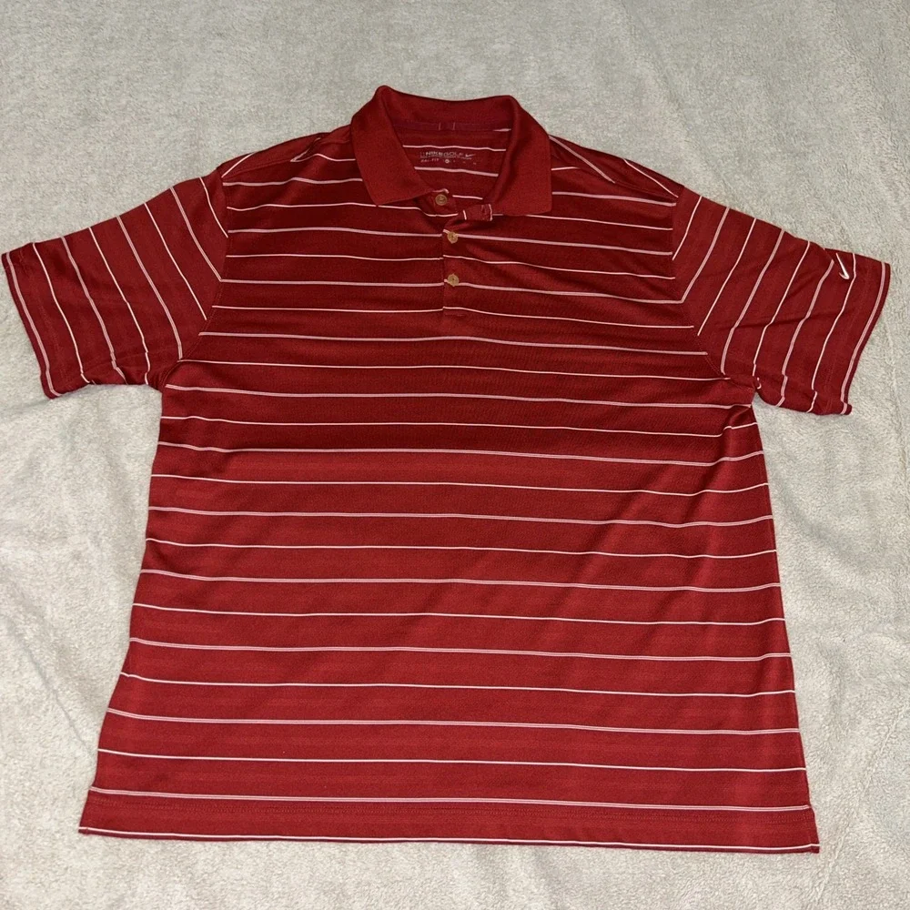 Nike Golf Dri-Fit Vented Polo Shirt Short Sleeve‎ Mens X Large Striped Red